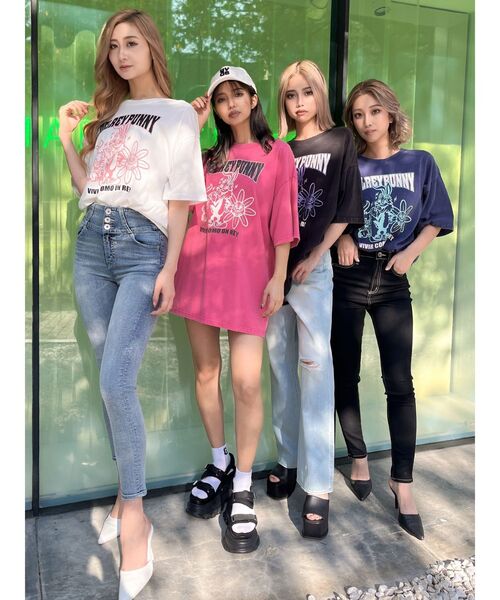GYDA（ジェイダ）の「DELREY BUNNY BIGTシャツ（Tシャツ/カットソー・レディース・ピンク/オフホワイト/ネイビー/ブラック・FREE）」の5枚目の写真