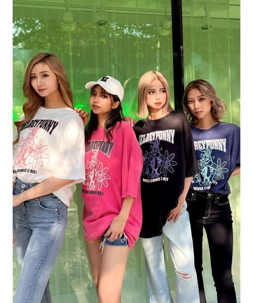 GYDA（ジェイダ）の「DELREY BUNNY BIGTシャツ（Tシャツ/カットソー・レディース・ピンク/オフホワイト/ネイビー/ブラック・FREE）」の6枚目の写真
