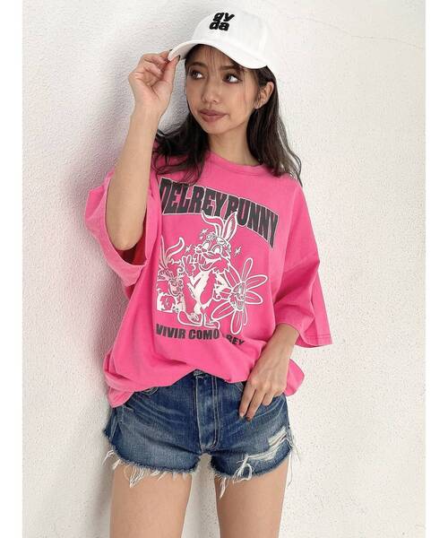 GYDA（ジェイダ）の「DELREY BUNNY BIGTシャツ（Tシャツ/カットソー・レディース・ピンク/オフホワイト/ネイビー/ブラック・FREE）」の14枚目の写真
