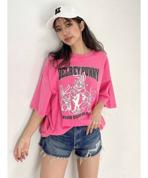 GYDA（ジェイダ）の「DELREY BUNNY BIGTシャツ（Tシャツ/カットソー・レディース・ピンク/オフホワイト/ネイビー/ブラック・FREE）」の15枚目の写真