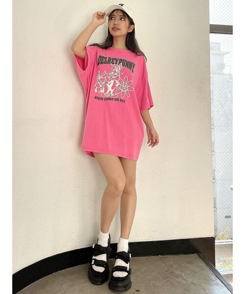 GYDA（ジェイダ）の「DELREY BUNNY BIGTシャツ（Tシャツ/カットソー・レディース・ピンク/オフホワイト/ネイビー/ブラック・FREE）」の16枚目の写真