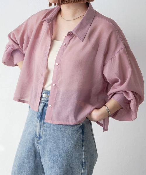 ピンク 長袖 シアーシャツ レディース　クロップドシャツ　最終価格 楽天市場】シアー トップス（カラーピンク）の通販