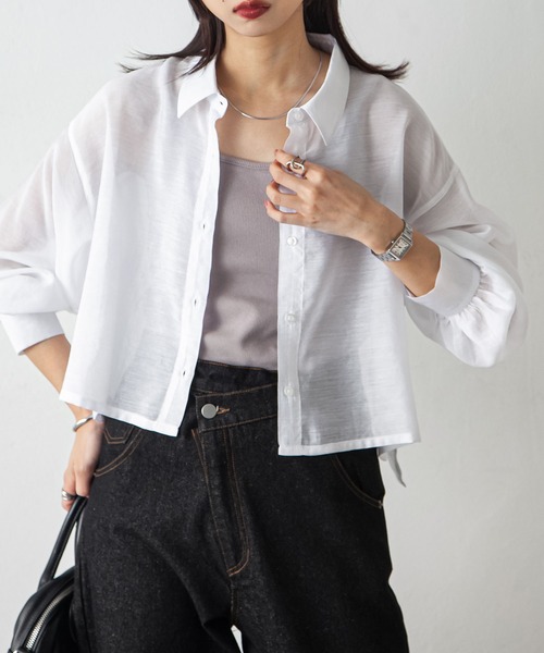 マルチサイズ ブラウス シャツ クロップドシアーシャツ レディース apres jour mignon ブラウス シャツ クロップドシアーシャツ