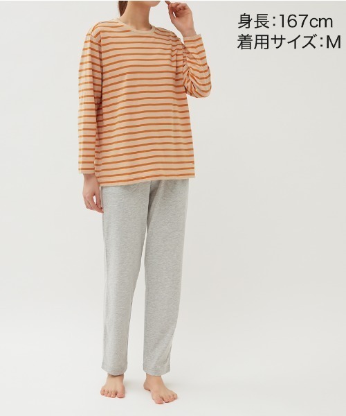 COMME CI COMME CA（コムシコムサ）の「COMME CI COMME CA/コムシコムサ　ルームウェア 長袖長パンツ 天竺ボーダー（ルームウェア/パジャマ・レディース・オレンジ/チャコールグレー・MEDIUM/LARGE/X-LARGE）」の4枚目の写真