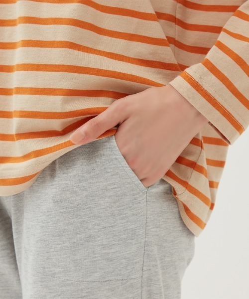 COMME CI COMME CA（コムシコムサ）の「COMME CI COMME CA/コムシコムサ　ルームウェア 長袖長パンツ 天竺ボーダー（ルームウェア/パジャマ・レディース・オレンジ/チャコールグレー・MEDIUM/LARGE/X-LARGE）」の9枚目の写真