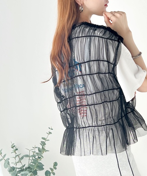 classicalelf(クラシカルエルフ)の「コーデに遊び心をプラスする。前後2WAYチュールギャザーリボントップス(Tシャツ/カットソー・レディース・ブラック/グレイッシュベージュ/グレー/オフホワイト・LARGE/MEDIUM/SMALL/X-LARGE)」の7枚目の写真