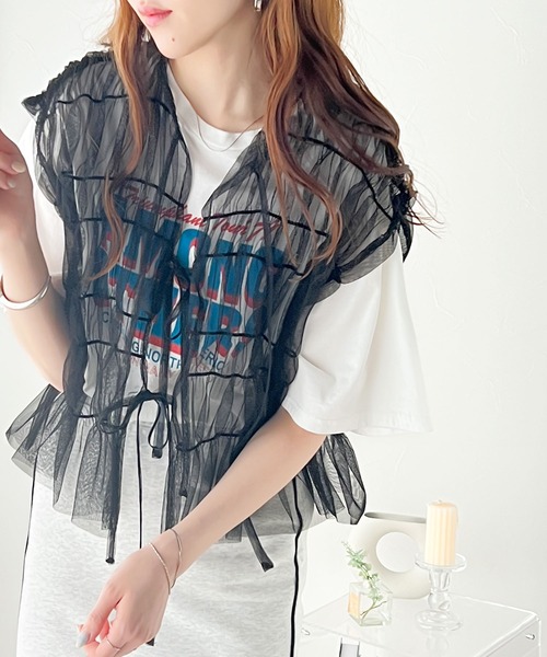 classicalelf(クラシカルエルフ)の「コーデに遊び心をプラスする。前後2WAYチュールギャザーリボントップス(Tシャツ/カットソー・レディース・ブラック/グレイッシュベージュ/グレー/オフホワイト・LARGE/MEDIUM/SMALL/X-LARGE)」の18枚目の写真