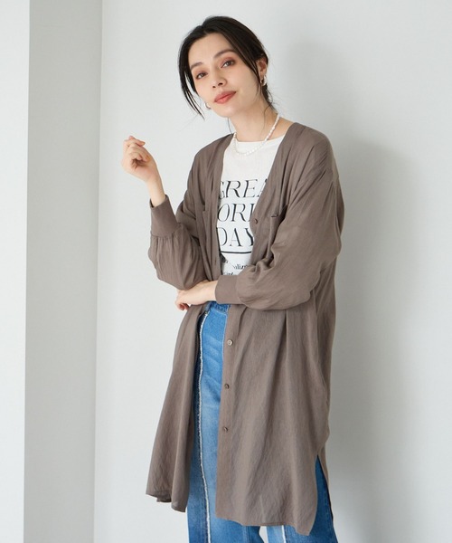 BAYFLOW（ベイフロー）の「【選べる着丈】シアーシャツワンピース（ワンピース・レディース・グレー/ブルー/ピンク/モカ/ピンク系/ネイビー系・X-SMALL/SMALL/MEDIUM）」の3枚目の写真