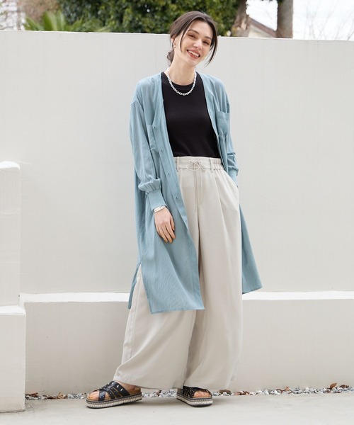 BAYFLOW（ベイフロー）の「【選べる着丈】シアーシャツワンピース（ワンピース・レディース・グレー/ブルー/ピンク/モカ/ピンク系/ネイビー系・X-SMALL/SMALL/MEDIUM）」の9枚目の写真