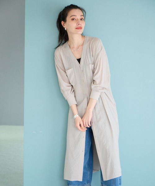 BAYFLOW（ベイフロー）の「【選べる着丈】シアーシャツワンピース（ワンピース・レディース・グレー/ブルー/ピンク/モカ/ピンク系/ネイビー系・X-SMALL/SMALL/MEDIUM）」の11枚目の写真