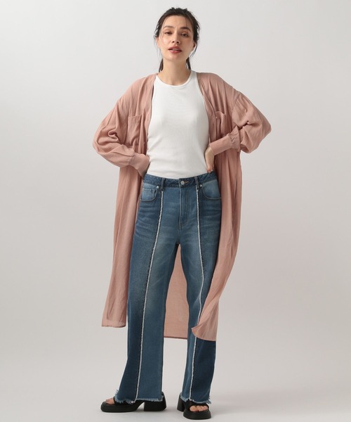 BAYFLOW（ベイフロー）の「【選べる着丈】シアーシャツワンピース（ワンピース・レディース・グレー/ブルー/ピンク/モカ/ピンク系/ネイビー系・X-SMALL/SMALL/MEDIUM）」の12枚目の写真