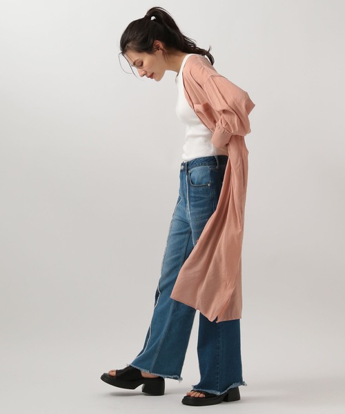 BAYFLOW（ベイフロー）の「【選べる着丈】シアーシャツワンピース（ワンピース・レディース・グレー/ブルー/ピンク/モカ/ピンク系/ネイビー系・X-SMALL/SMALL/MEDIUM）」の13枚目の写真