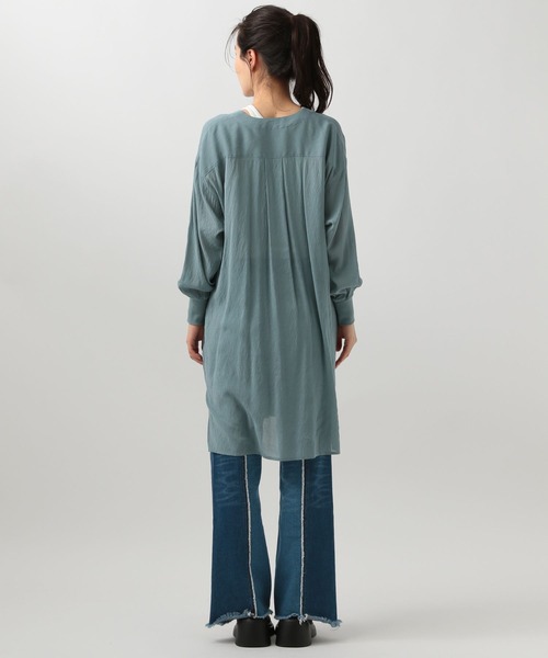 BAYFLOW（ベイフロー）の「【選べる着丈】シアーシャツワンピース（ワンピース・レディース・グレー/ブルー/ピンク/モカ/ピンク系/ネイビー系・X-SMALL/SMALL/MEDIUM）」の16枚目の写真