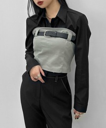 【LVEU.】ベルトデザインベアトップ / トップス チューブトップ ベアトップ ベルト ストレッチ レイヤード クロップド ショート ブラック グレー ホワイト
