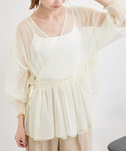 ROPE' PICNIC(ロペピクニック)の「チュールカシュクールカーディガン(カーディガン/ボレロ・レディース・チャコールグレー/キナリ・38)」の1枚目の写真