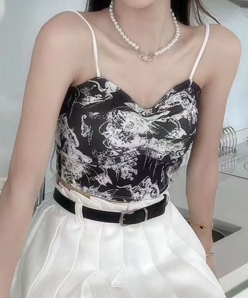 Lace Ladies(レースレディース)の「シーデザイン ハートネック カップ付き ギャザー キャミソール(キャミソール・レディース・ブルー/ブラック/ホワイト・FREE)」の1枚目の写真