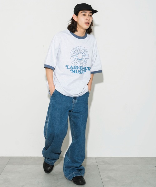 WEGO（ウィゴー）の「WEGO/グラフィックリンガーBIG T（Tシャツ/カットソー・メンズ・ライトグレー/ホワイト/オフホワイト・LARGE/MEDIUM）」の4枚目の写真