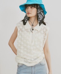 MERLOT | 透かし編みポロベスト(ポロシャツ)