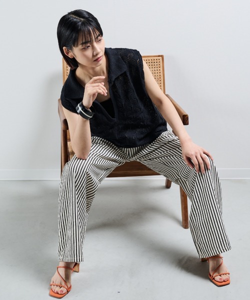 MERLOT（メルロー）の「透かし編みポロベスト（ポロシャツ・レディース・ブラック/ナチュラル・FREE）」の21枚目の写真