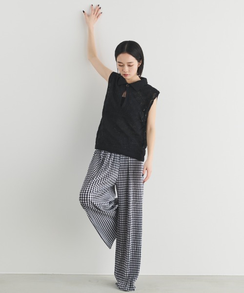 MERLOT（メルロー）の「透かし編みポロベスト（ポロシャツ・レディース・ブラック/ナチュラル・FREE）」の20枚目の写真