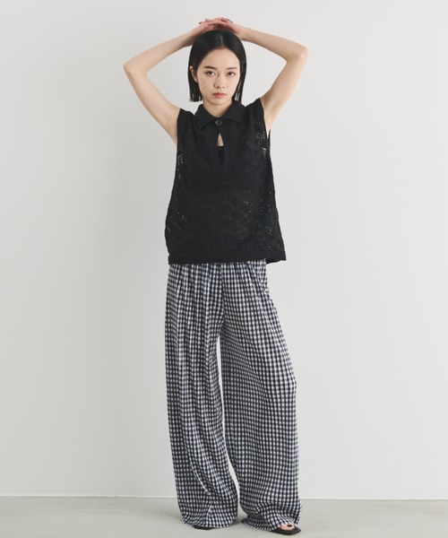 MERLOT（メルロー）の「透かし編みポロベスト（ポロシャツ・レディース・ブラック/ナチュラル・FREE）」の19枚目の写真