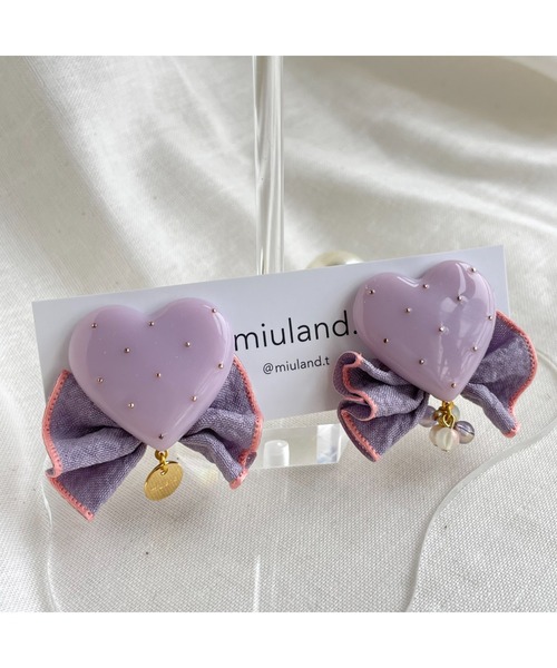 tone(トーン)の「【miuland】Heart Ribbon(MA)(ピアス(両耳用)・レディース・パープル/ピンク/ブルー/ブラウン・FREE)」の7枚目の写真