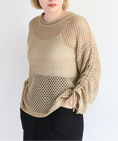cepo（セポ）の「袖ギャザーメッシュニット（ニット/セーター・レディース・オフホワイト/ベージュ/オレンジ/ブラック・M）」の3枚目の写真