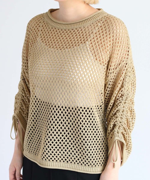cepo（セポ）の「袖ギャザーメッシュニット（ニット/セーター・レディース・オフホワイト/ベージュ/オレンジ/ブラック・M）」の22枚目の写真