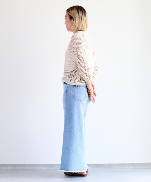 cepo（セポ）の「袖ギャザーメッシュニット（ニット/セーター・レディース・オフホワイト/ベージュ/オレンジ/ブラック・M）」の16枚目の写真