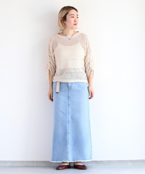 cepo（セポ）の「袖ギャザーメッシュニット（ニット/セーター・レディース・オフホワイト/ベージュ/オレンジ/ブラック・M）」の20枚目の写真