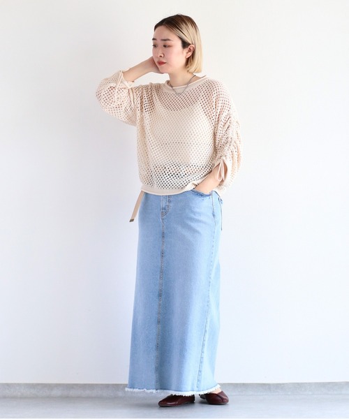 cepo（セポ）の「袖ギャザーメッシュニット（ニット/セーター・レディース・オフホワイト/ベージュ/オレンジ/ブラック・M）」の21枚目の写真