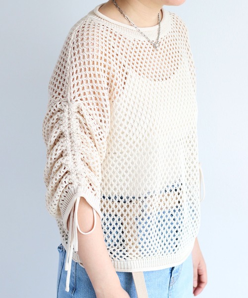 cepo（セポ）の「袖ギャザーメッシュニット（ニット/セーター・レディース・オフホワイト/ベージュ/オレンジ/ブラック・M）」の14枚目の写真