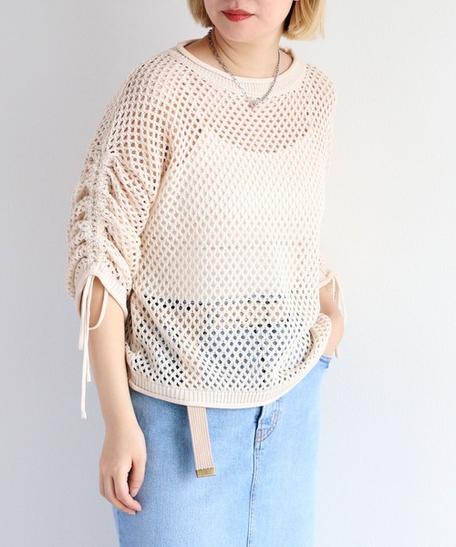 cepo（セポ）の「袖ギャザーメッシュニット（ニット/セーター・レディース・オフホワイト/ベージュ/オレンジ/ブラック・M）」の13枚目の写真