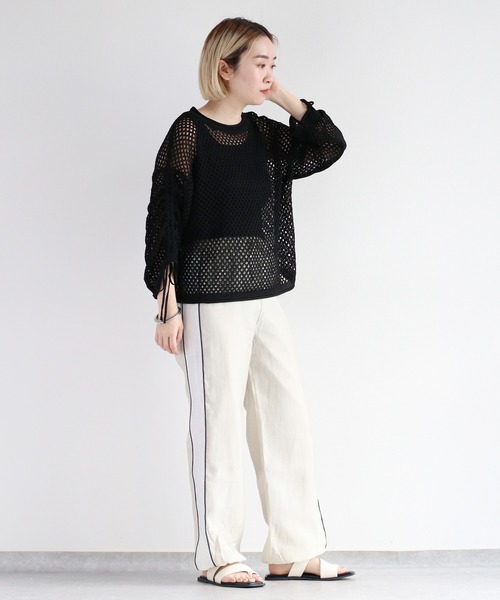 cepo（セポ）の「袖ギャザーメッシュニット（ニット/セーター・レディース・オフホワイト/ベージュ/オレンジ/ブラック・M）」の12枚目の写真