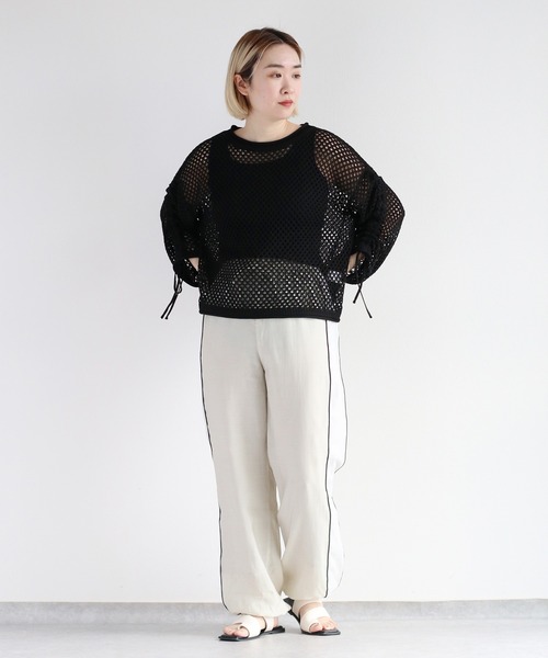 cepo（セポ）の「袖ギャザーメッシュニット（ニット/セーター・レディース・オフホワイト/ベージュ/オレンジ/ブラック・M）」の7枚目の写真