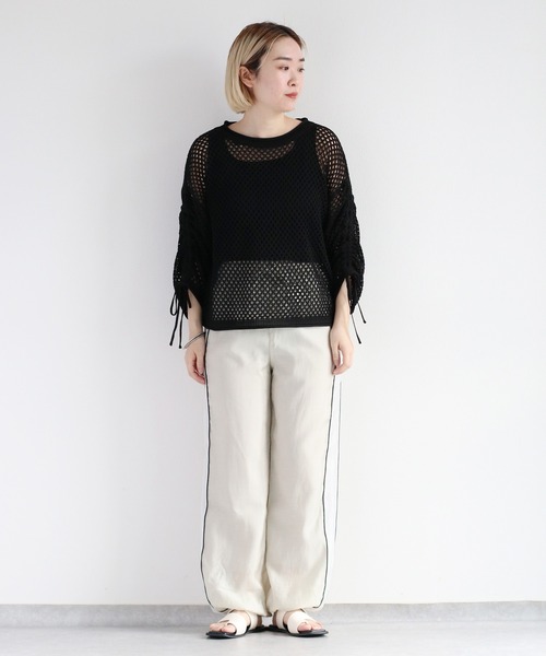 cepo（セポ）の「袖ギャザーメッシュニット（ニット/セーター・レディース・オフホワイト/ベージュ/オレンジ/ブラック・M）」の8枚目の写真