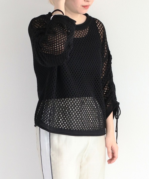 cepo（セポ）の「袖ギャザーメッシュニット（ニット/セーター・レディース・オフホワイト/ベージュ/オレンジ/ブラック・M）」の6枚目の写真