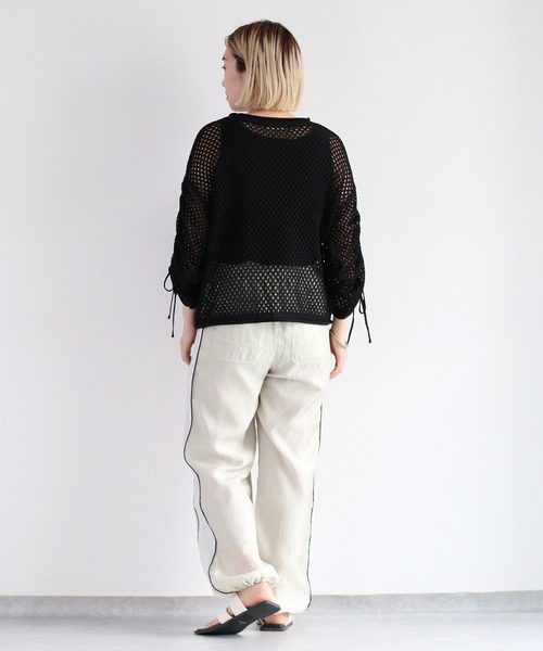 cepo（セポ）の「袖ギャザーメッシュニット（ニット/セーター・レディース・オフホワイト/ベージュ/オレンジ/ブラック・M）」の10枚目の写真