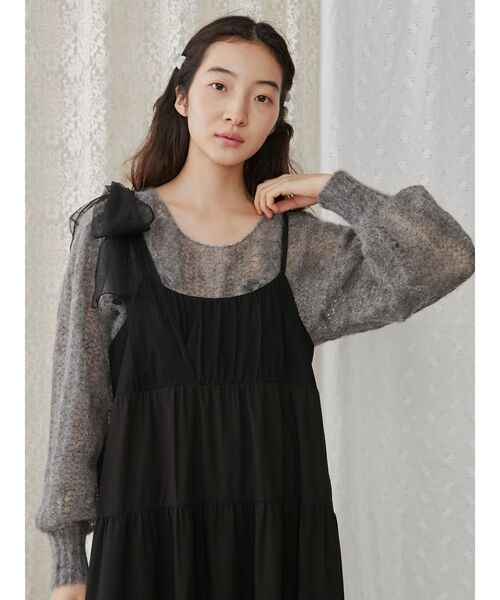merry jenny（メリージェニー）の「チュールリボンキャミワンピース（ワンピース・レディース・ブラック/ピンク/グレー・FREE）」の6枚目の写真