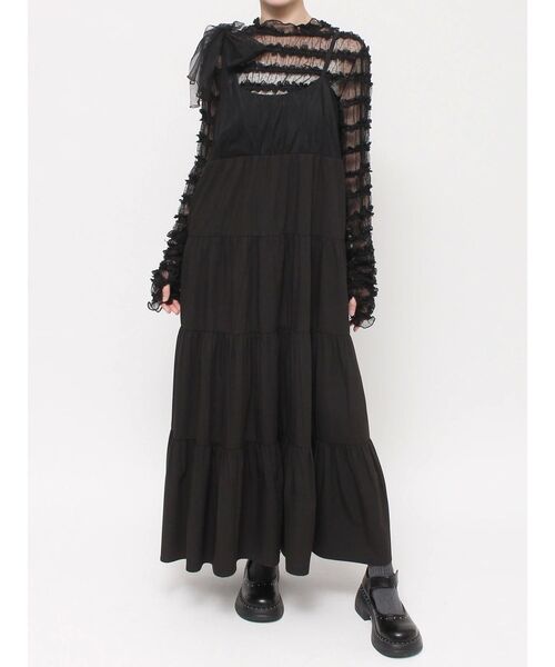 merry jenny（メリージェニー）の「チュールリボンキャミワンピース（ワンピース・レディース・ブラック/ピンク/グレー・FREE）」の2枚目の写真