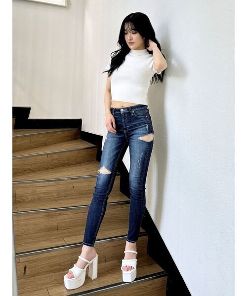 GYDA（ジェイダ）の「ボトルネックリブニットトップス（ニット/セーター・レディース・その他1/オフホワイト/ブラック・FREE）」の8枚目の写真