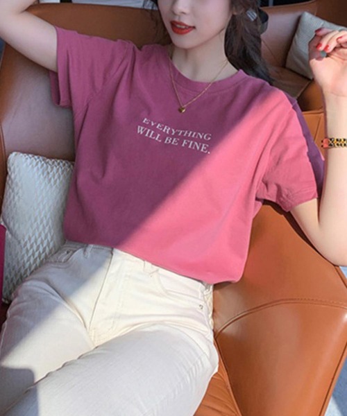 MAISON DE THERESE（メゾン ド テレーズ）の「ビッグサイズクルーネックTシャツ（Tシャツ/カットソー・レディース・ホワイト/ピンク/イエロー・L/M）」の4枚目の写真