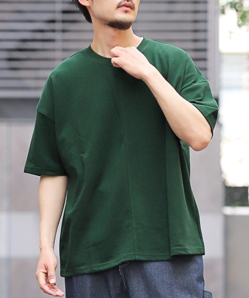 LUXSTYLE(ラグスタイル)の「無地半袖Tシャツ(Tシャツ/カットソー・メンズ・グリーン/ホワイト/スミクロ/オレンジ/ネイビー・FREE)」の1枚目の写真