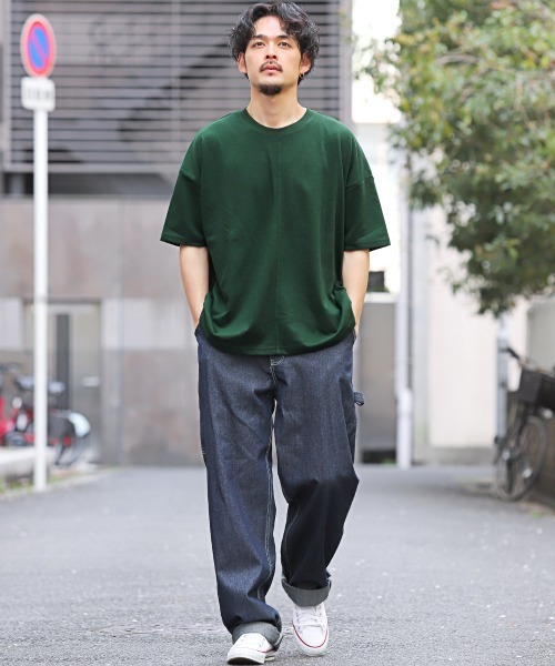LUXSTYLE(ラグスタイル)の「無地半袖Tシャツ(Tシャツ/カットソー・メンズ・グリーン/ホワイト/スミクロ/オレンジ/ネイビー・FREE)」の8枚目の写真