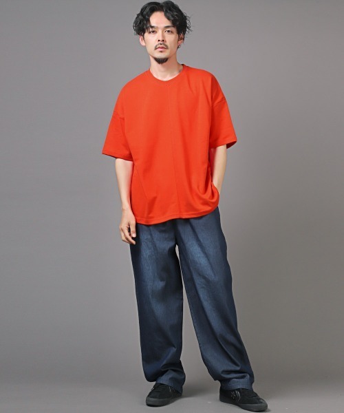 LUXSTYLE(ラグスタイル)の「無地半袖Tシャツ(Tシャツ/カットソー・メンズ・グリーン/ホワイト/スミクロ/オレンジ/ネイビー・FREE)」の10枚目の写真