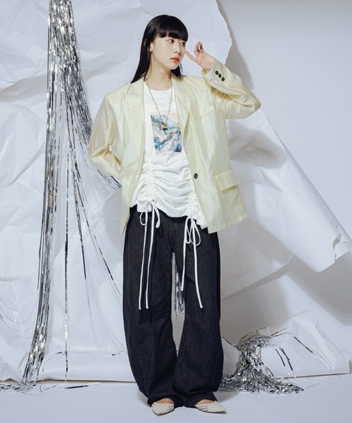 Ezick(エジック)の「Gloss sheer オーバージャケット(テーラードジャケット・レディース・レモンイエロー/ブラック・FREE)」の5枚目の写真