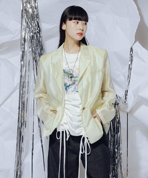 Ezick(エジック)の「Gloss sheer オーバージャケット(テーラードジャケット・レディース・レモンイエロー/ブラック・FREE)」の22枚目の写真