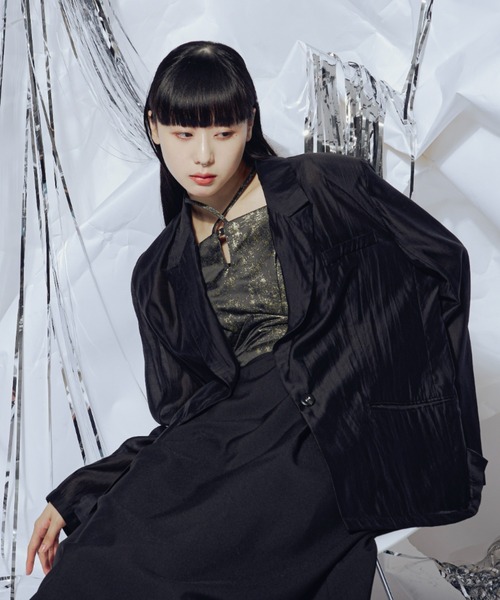 Ezick(エジック)の「Gloss sheer オーバージャケット(テーラードジャケット・レディース・レモンイエロー/ブラック・FREE)」の9枚目の写真