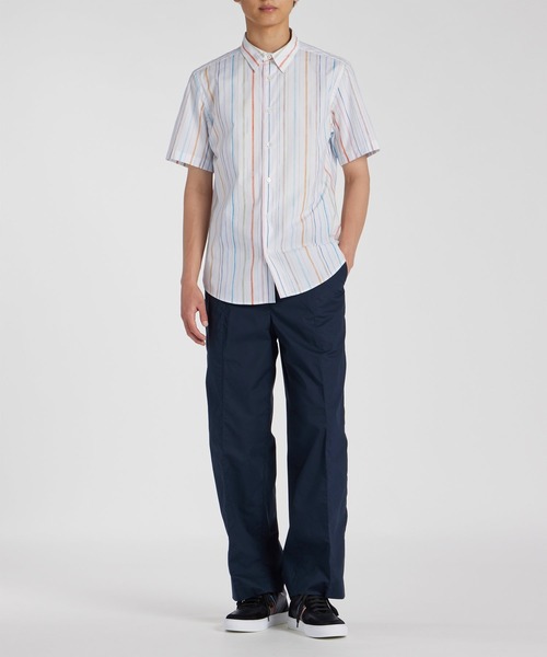 y3533*ポールスミス*ストライプ柄/半袖シャツ/コットンシャツ/ブルー×ブラウン×ホワイト Paul Smith｜ポール・スミスのシャツ⁄ブラウス（ストライプ柄）通販