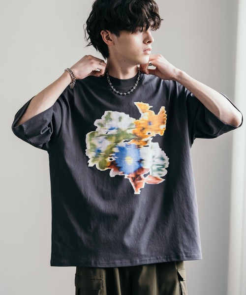 Roko フラワークラップハーフパンツ＆クレストブリッジスリーブカットソー 襟付きロールカラーボーダーフレンチスリーブニットプルオーバー